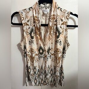 Calvin Klein Women's Sleeveless Top - Cream and Brown Size Small